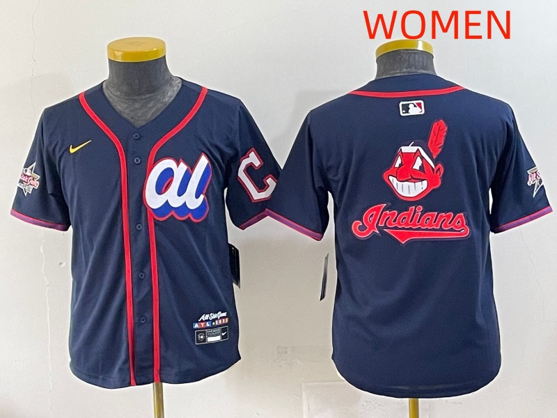 Women 2025 Cleveland Indians Blank Drak Blue All star Blank Blue Nike MLB Jersey style 2->women mlb jersey->Women Jersey